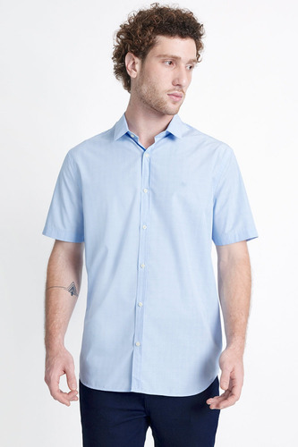 Camisa Reg Quadriculada Xadrez Azul Claro