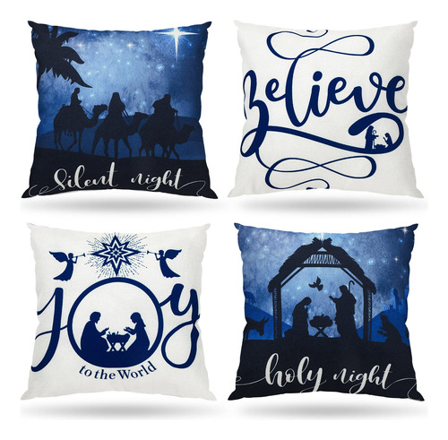 4 Fundas De Almohada De Navidad De 18 X 18 Pulgadas, Funda D