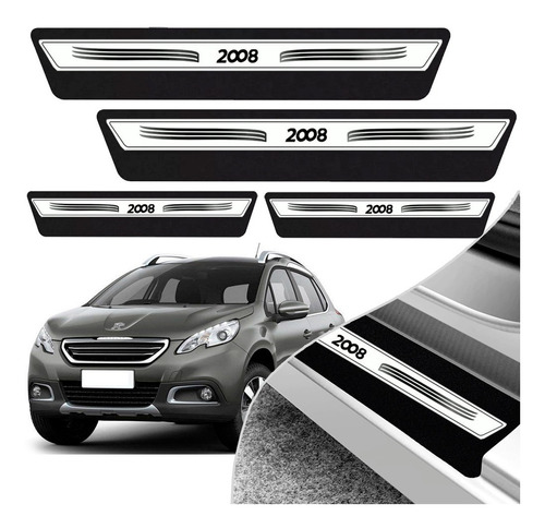 Kit 8 Peças Soleira Adesivo Porta Peugeot 2008 - 2015 2016 