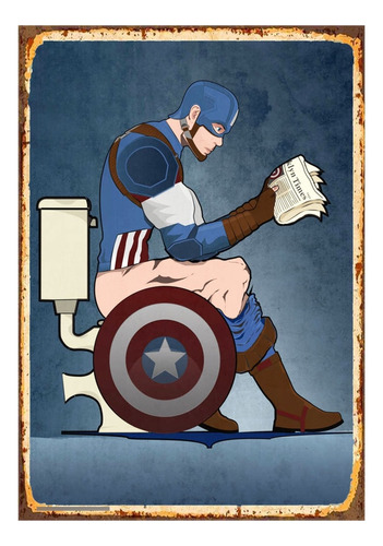 1 Cartel Metalico Baño- Hombre Capitan America Comic 40x28 