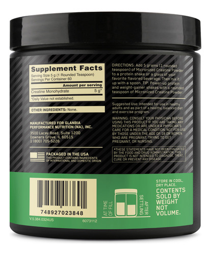 Optimum Nutrition Powder Creatina Micronizada 300g 60 Porciones de 5g Mejora Fuerza y Rendimiento Suplemento Deportivo de Alta Pureza Sin Sabor