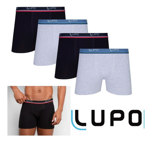 Imagem 6 de 10 de Kit 4 Cuecas Boxer Lupo Em Algodão Masculina Cotton Original