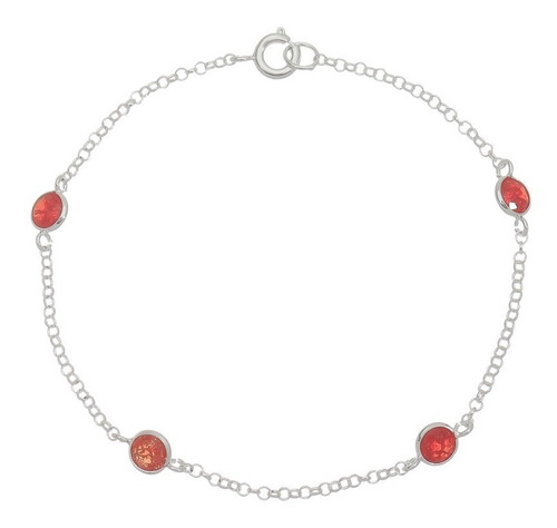 Pulseira De Prata Com Pedra Zirconia Redonda 19cm Comprimento 19 Cm Cor Vermelho