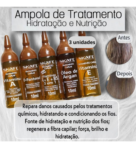 Kit 3 Ampola De Tratamento Capilar Vitamina E Skafe 10ml
