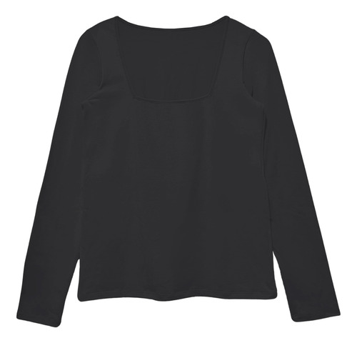 Algodon - Remera Manga Larga Escote Cuadrado Xs Al Xl