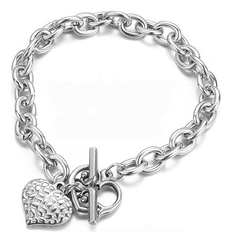 Pulsera Para Mujer Con Colgantes De Corazón, Cadena Gruesa A