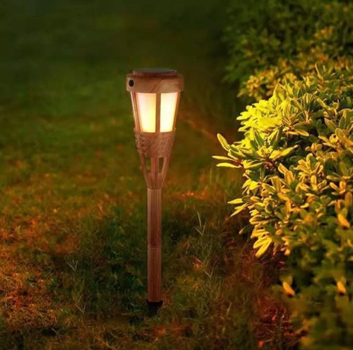 Lampara Solar Para Jardin Estaca De Luz Tipo Llama De Bambu