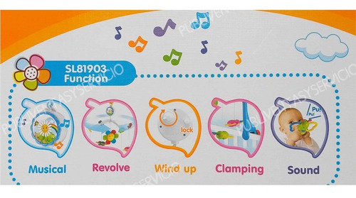 Imagen 5 de 5 de Móvil Musical Bebé Giratorio Cuerda Niño Niña