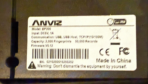 Control De Asistencia Horario Biometrico Anviz Ep300 Negro