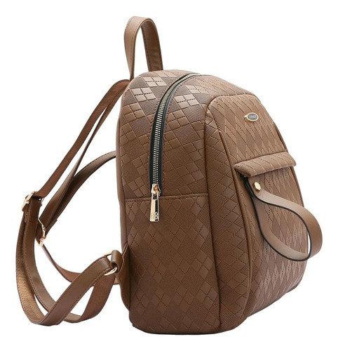 Mochila Chenson Feminina Textura Chic Média Casual 8484395 Cor Café Desenho Do Tecido Lisa