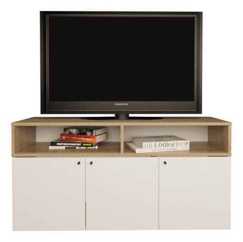 Rack Mesa Para Led Tv Melamina 3 Puertas Home Collection