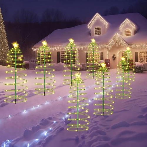 8 Piezas De Arbol De Navidad En Espiral Con Luces Solares Pa