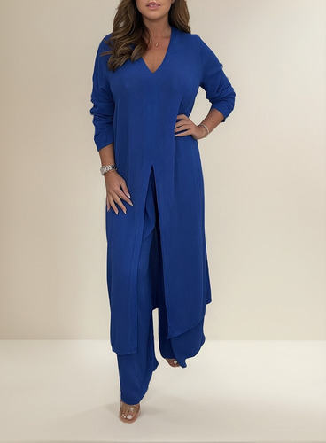 Conjunto De Camisa Con Cuello En V Y Pantalón Para Mujer