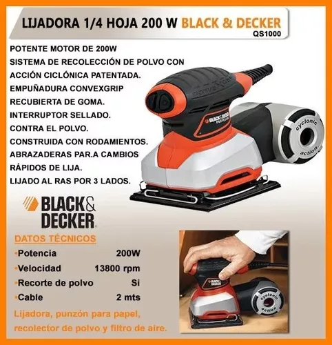 LIJADORA ORBITAL BLACK AND DECKER QS1000 DE 200W