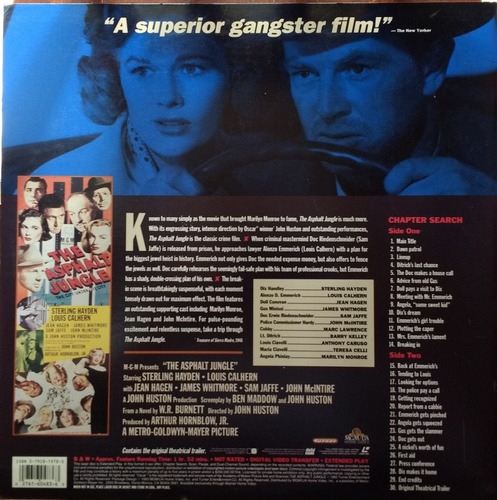 The Asphalt Jungle (1950) Laserdisc Laser Disc John Huston (Usado)