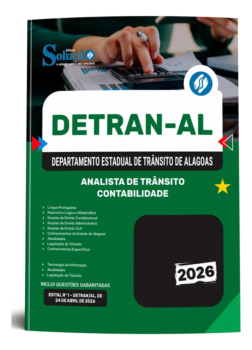 Apostila Detran Al 2026 - Analista De Trânsito - Contabilidade Do Departamento Estadual De Trânsito De Alagoas - Editora Solução