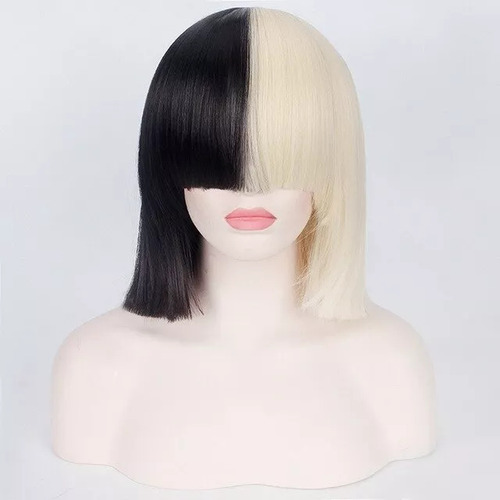 Peluca Sia Wig Anime De Pelo Sintético Medio Negro Y Rubio