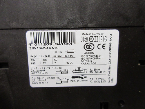 Siemens 3rv1042-4aa10 New Circuit Breaker 11-16a 3rv1042 Ssd