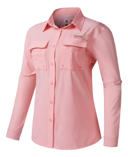 Camisa De Pesca Tipo Columbia Manga Larga Fps50 Mujer Rosa