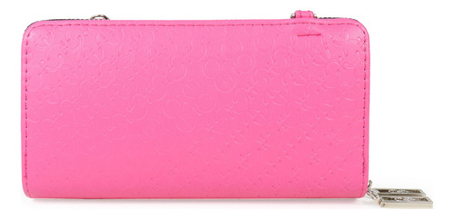 Cartera Mujer Cloe 2-en-1 Doble Cierre Monograma Troquelado Color Fucsia