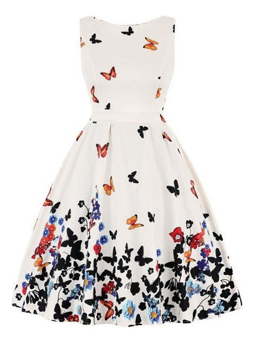 Vestido Retro Con Estampado De Mariposas