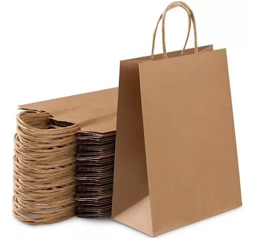 comprar Bolsas De Papel Madera Kraft Stendy Marrón Con Manija Retorcida Reforzada 41x30x12cm Pack X50 Unidades
