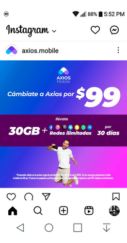 Axios Mobile. Cambiate De Telefonia. Por Solo $99r
