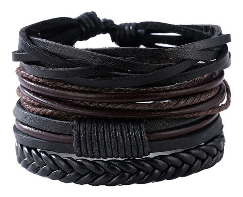Pulsera Set Cuero Hombre Brazalete Manillas + Envio Gratis