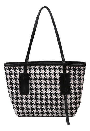 Bolso De Hombro De Cuero Con Estampado De Pata De Gallo Retr