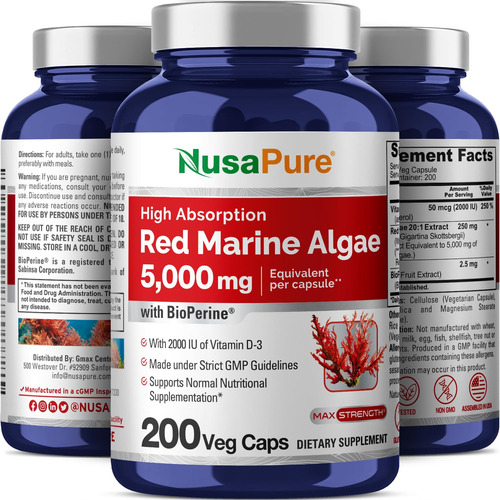 Suplemento De Algas Marinhas Vermelhas Nusapure 450 Mg 200 C