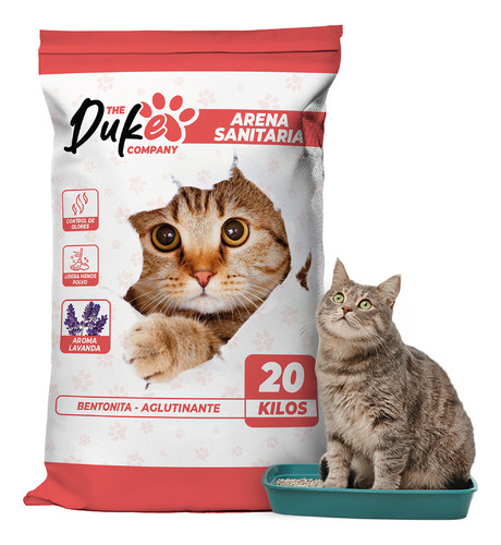 Arena Para Gato 20 Kilos Duke Bentonita Aglutinante Lavanda