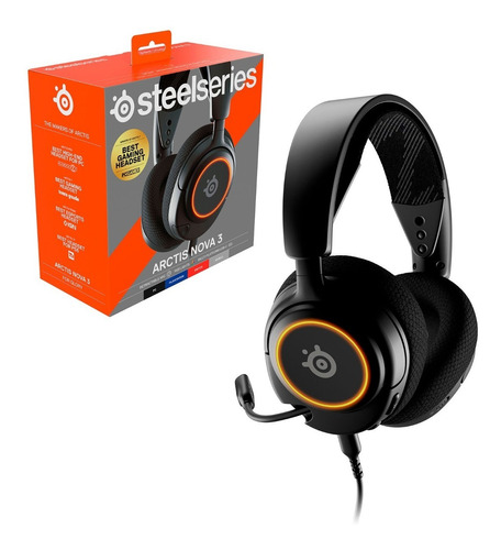 Fone de ouvido SteelSeries Arctis Nova 3 preto para jogadores com luz LED RGB