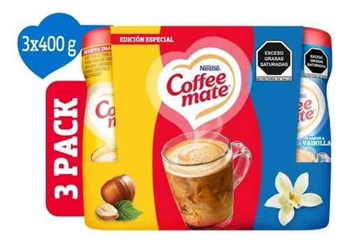 Coffe Mate , Clásico, Vainilla, Avellana, 3 Pack, 400 G C/u