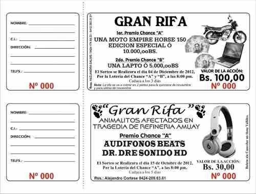600 Boletos Rifa Eventos Con Folio 7x11 Cm