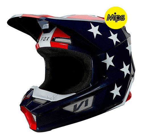 Casco de motocross Fox Mx V1 Ultra Usa, blanco, rojo y azul, talla G 60