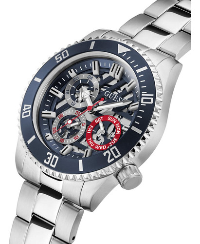 Reloj Multifunción Para Hombre En Tono Plateado Y Azul Marin
