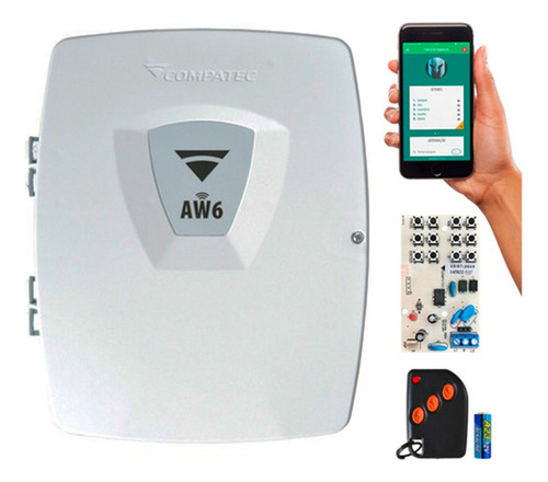 Central De Alarme Compatec Aw6 + Discadora Fixa Ios Android Cor Branco