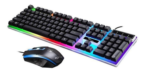 Teclado Simil Mecánico + Mouse Retroiluminado Led Set Gamer