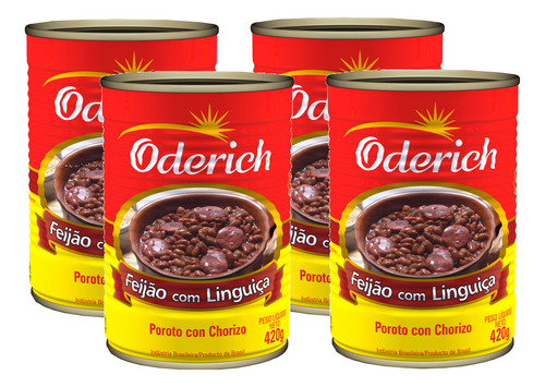 Feijão Carioca Com Linguiça Oderich 420g - Kit 4 Latas