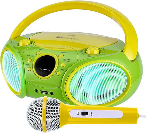 Singingwood Np030ab-yg: Sistema De Karaoke Portátil, Reproductor De Cd Portátil Con Bluetooth Para Radio Estéreo Am/fm, Conector Para Auriculares, Karaoke Portátil Compatible Con Ca O Batería, Verde