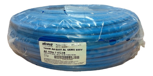 Cable Thhw 4 Awg Azul, Aluminio 7 Hilos Marca Alcave 10 Mts.