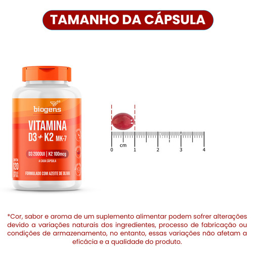 Vitamina D3 2000ui + K2 Mk-7 100 Mcg, 120 Cápsulas, Biogens