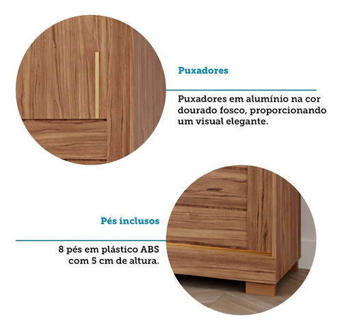 Guarda-roupa Casal 2 Portas De Correr 8 Gavetas Com Pés Wt