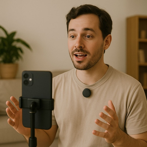 Microfone Lapela Sem Fio Duplo Para iPhone E Android Anc