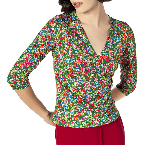 Blusa Floreada Tmd Jp562 Para Mujer Color Verde E8