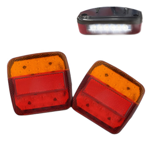 2 Sistema Luz Led Rojo Ámbar Trailer Squar Parada De Señal D