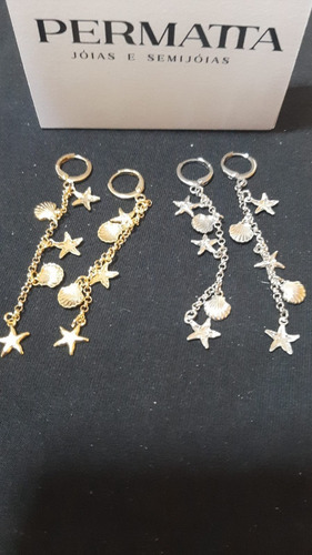 Imagem 6 de 6 de Brinco Prateado Mini Conchas E Estrela Do Mar - Sa872brp