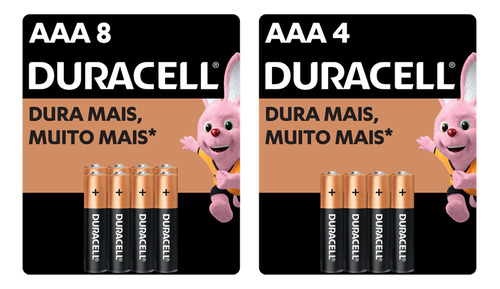 Kit Pilhas Duracell Aaa Palito Com 8 Un + Aaa Palito Com 4un