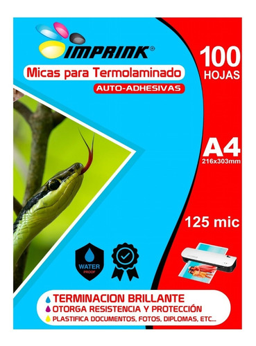 100 Micas Termolaminadora A4 125 Mic Adhesivas Envio Incluid