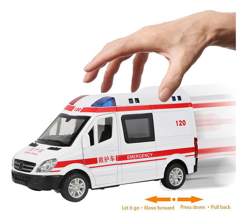 Modelo De Ambulancia, Modelo De Ambulancia De Rescate, Modelo Fundido A Presión, Equipado Con Luces Led, Juguete De Tracción De Metal Con Sonido Para Ambulancia, Juguete Para Niños